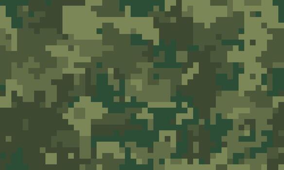 Abstract digital camouflage pattern in shades of green. Perfect for backgrounds, textiles, or militarythemed designs. This pixelated texture evokes feelings of concealment and strategy. vector