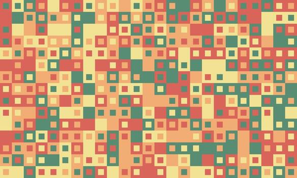 Abstract geometric pattern featuring a mosaic of muted orange, red, green, and beige squares. Ideal for backgrounds, textiles, website design, and modern art projects. vector
