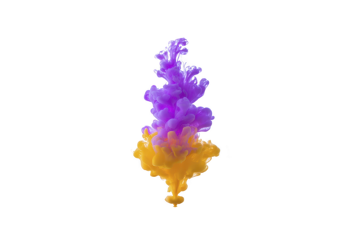 viola e giallo inchiostro vorticoso nel acqua, la creazione di vivace astratto nube con liscio, fluente forme e dinamico, artistico effetto su trasparenza sfondo png
