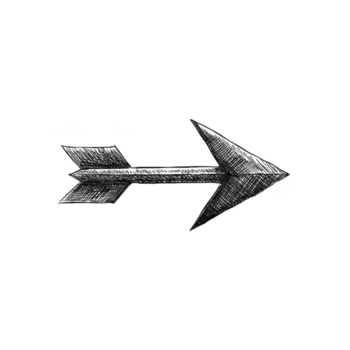 Hand drawn arrow sketch style black and white isolated on transparent background symbolizing direction movement navigation and guidance with textured artistic feel png