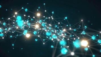 Abstract network connection with glowing nodes and lines, representing a complex system of interconnected data points and communication channels in a modern and technological context video