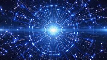Abstract blue light tunnel with glowing particles, creating a sense of speed and technological advancement, perfect for conveying concepts of data transmission and digital connectivity video