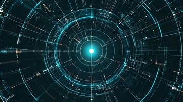 An abstract concentric circle design with glowing lines and particles, creating a sense of depth and movement, suitable for technology, data, or futuristic concepts video