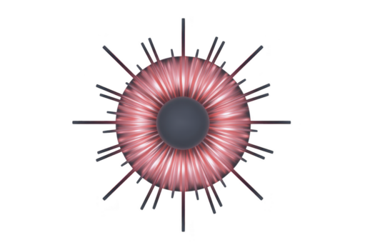 radiante astratto design con buio centrale sfera, circondato di raggiante rosa e bianca Linee estendendosi verso l'esterno, la creazione di dinamico, energico, e futuristico visivo effetto png