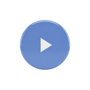 Blue play button icon with glossy finish, featuring white triangle symbol in center, isolated on transparent background, representing media, , or audio playback functionality png