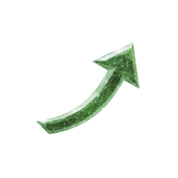 Green arrow upward curve digital style polygonal pattern isolated on transparency background symbolizing growth progress success and positive trend in modern futuristic design png