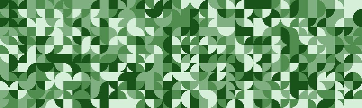 Abstract geometric pattern with shades of green. Modern, minimalist design featuring interlocking circles and squares. Ideal for backgrounds, websites, textiles, and branding projects. vector