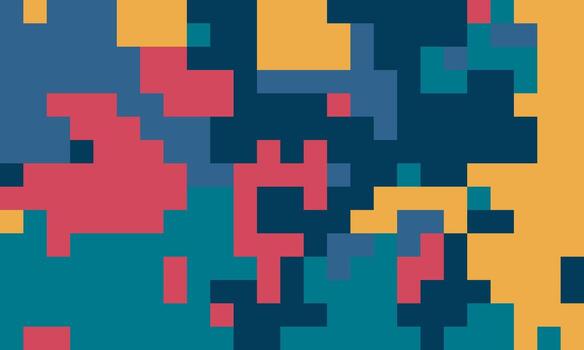 Abstract pixel art background. Vibrant geometric shapes in teal, coral, mustard, and slate create a dynamic, modern design. Ideal for websites, presentations, and social media. vector