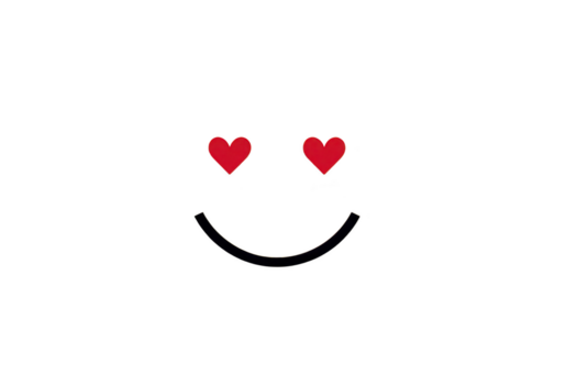 Heart eyes smiley face, black curved mouth, two red heart shapes as eyes, simple emotive expression, isolated on transparency background, playful and cheerful mood png