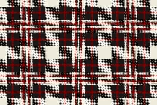 Classic plaid pattern. Red, black, and cream hues create a timeless tartan design. Ideal for textile prints, backgrounds, or festive themes. Versatile and stylish. vector