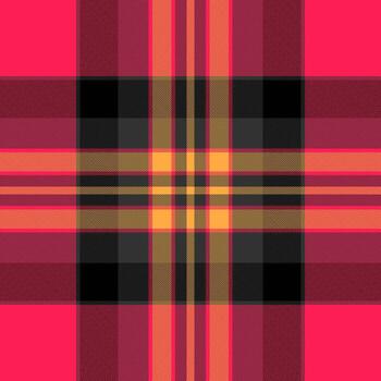 Vibrant plaid pattern with intersecting lines of red, yellow, grey and black. Versatile for fashion, textile, and design projects. Represents tradition and style. vector