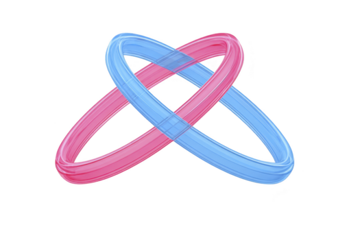 Intertwined pink and blue translucent rings, symbolizing unity, connection, and harmony, isolated on transparent background, modern abstract design, minimalistic and vibrant png