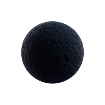 Black textured sphere, isolated on transparent background, with rough surface and subtle shadow, suitable for design, 3D modeling, or digital art projects png