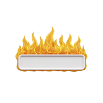 fuego fuego ardiente caliente blanco firmar marco vacío etiqueta calor blanco rectangular firmar con realista llamas y fuego en parte superior creando caliente y intenso ardiente efecto aislado en transparente antecedentes png