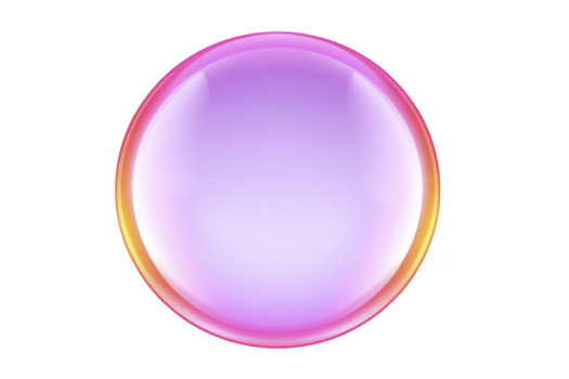 Glossy pink purple bubble with soft gradient, shiny surface, and transparent effect, isolated on transparency background, evokes playful and dreamy mood, perfect for design elements png