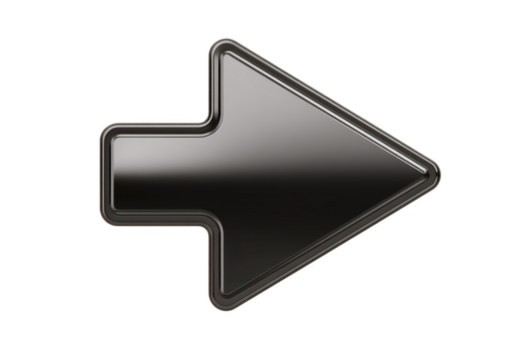 svart glansig rätt pil 3d stil isolerat på transparent bakgrund modern och elegant symboliserar riktning navigering eller rörelse lämplig för digital gränssnitt png