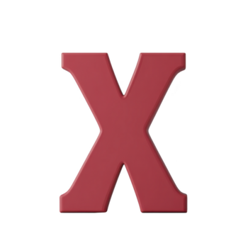 vermelho carta x negrito serifa Fonte isolado em transparente fundo 3d Renderização símbolo para erro cancelar ou fechar simples e moderno Projeto Forte visual impacto png