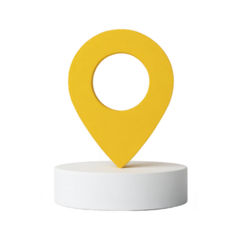 Yellow map pin location marker navigation symbol and round white pedestal create modern minimal and abstract concept for travel direction or positioning png