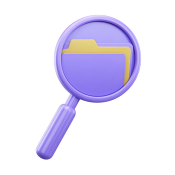ampliação vidro pasta procurar documento Arquivo roxa amarelo 3d ícone ilustração ampliação vidro com amarelo pasta dentro simbolizando documento procurar ou Arquivo gestão rendido 3d estilo com png