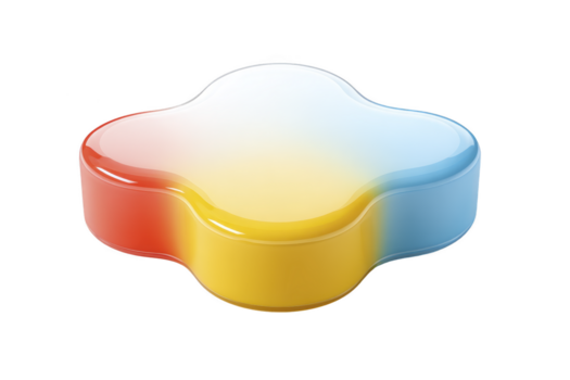 Colorful abstract shape glossy surface gradient red yellow blue modern design 3D rendering playful mood smooth texture isolated on transparency background png