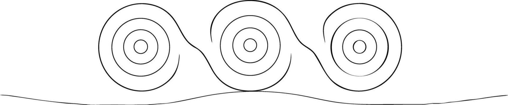 Three concentric circles on a wavy line abstract black and white vector