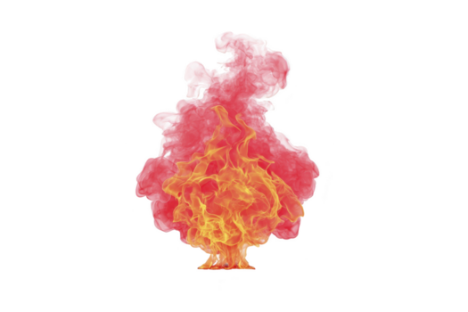 rosso Fumo e giallo fuoco miscela insieme nel drammatico esplosione, la creazione di dinamico e energico visivo effetto su trasparente sfondo png