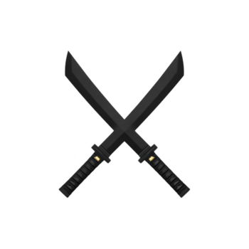 Two black crossed swords with textured handles and sharp blades, symbolizing strength and battle, isolated on transparent background png