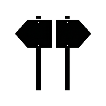 två tom svart pil tecken på stolpar, isolerat på transparent bakgrund, vänd motsatt vägbeskrivningar, lämplig för vägledning, navigering, eller beslut begrepp png