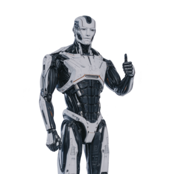 robot umanoide artificiale intelligenza futuristico tecnologia cibernetico androide bianca nero metallico in piedi pollici su gesto macchina moderno Avanzate innovazione digitale sci fi intelligente png