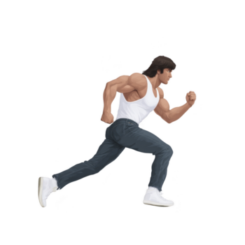 Atlético homem muscular corrida branco tanque topo azul jeans branco tênis determinado açao isolado ginástica png