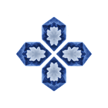 blauw zeshoek meetkundig patroon, symmetrisch abstract ontwerp, wit bloemen centrum, modern digitaal kunst, futuristische stijl, geïsoleerd Aan transparantie achtergrond, creatief en rustgevend zichtbaar png