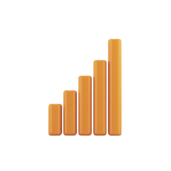 3d orange bar Graf med fem vertikal kolumner, isolerat på transparent bakgrund, representerar tillväxt, framsteg, eller data analys i modern och minimal stil png