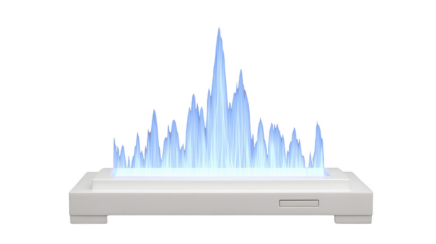 futurista branco dispositivo com brilhando azul holográfico gráfico, moderno tecnologia, inovação, digital dados visualização, isolado em transparente fundo png