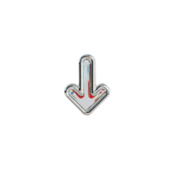 Glossy metallic down arrow reflective surface isolated on transparency background modern style simple design symbol for direction navigation or download minimalistic and clean png