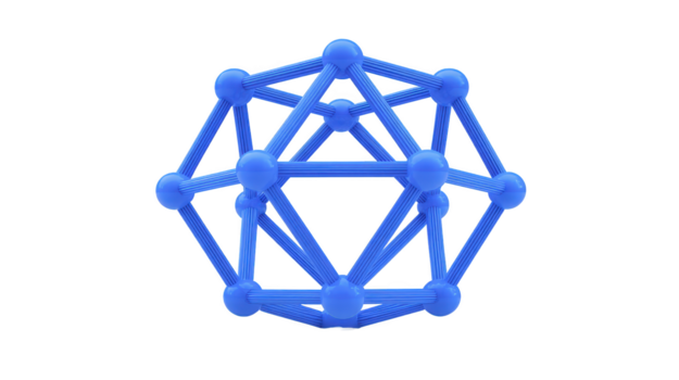 geometrico blu 3d struttura con interconnesso Linee e sfere, astratto poligonale forma, moderno digitale disegno, tecnologia e scienza concetto, isolato su trasparenza sfondo png