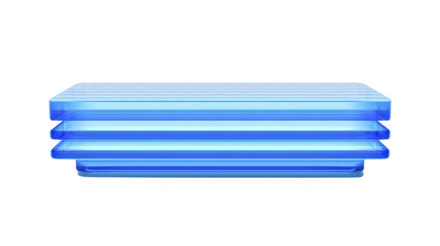 Blue glass rectangular block layered transparent material modern abstract design minimal style isolated on transparency background futuristic clean geometric creative calm png