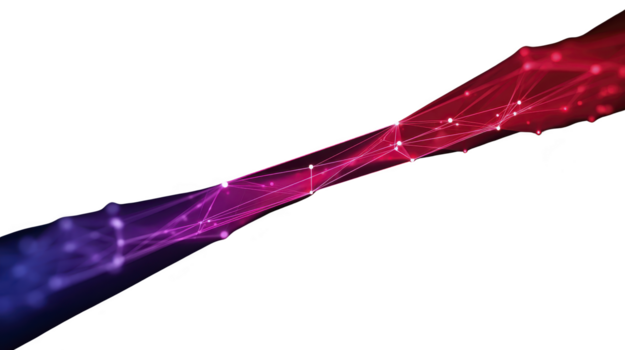 abstract digitaal netwerk met gloeiend lijnen en stippen, levendig Purper en rood verloop, futuristische technologie achtergrond, dynamisch energie stromen, modern verbinding concept png