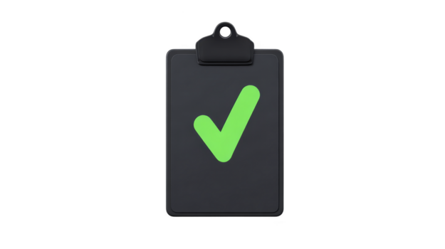 nero appunti con grande verde dai un'occhiata marchio, simboleggiante approvazione, successo, o completato compito, isolato su trasparenza sfondo, minimalista e moderno disegno, positivo e motivazionale concetto png