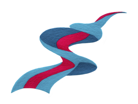 Curved blue and red ribbon with textured surface, isolated on transparent background, creating dynamic and elegant flow, suitable for decoration, celebration, or design elements png