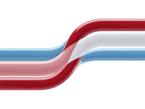 Curved red, white, and blue glossy lines intersect on transparency background, creating modern abstract design with smooth, flowing appearance and sense of movement and energy png