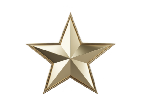 d'oro stella metallico cinque appuntito forma brillante superficie 3d interpretazione isolato su trasparente sfondo simbolo di realizzazione ricompensa e eccellenza png