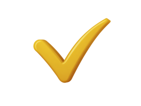 giallo dai un'occhiata marchio 3d icona isolato su trasparente sfondo simboleggiante approvazione successo o completamento con lucido finire e moderno stile veicolare positività e realizzazione png