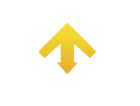 Upward and downward yellow arrow icon, modern flat style, isolated on transparent background, symbolizing direction, navigation, or movement, suitable for user interface or web design png