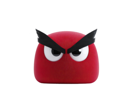 röd tecknad serie karaktär med arg uttryck, stor ögon, och tjock svart ögonbryn, isolerat genomskinlighet bakgrund, lekfull och humoristisk humör, lämplig för barn innehåll och digital png