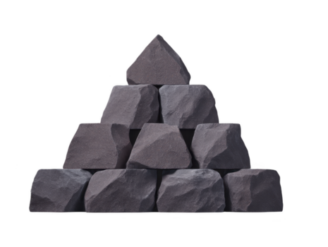 pyramide de foncé gris pierre blocs arrangé dans géométrique empiler, isolé sur transparent arrière-plan, montrant rugueux texture et Naturel matériel, adapté pour construction ou aménagement paysager concepts png