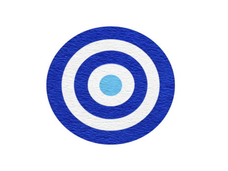 Blue target with concentric circles, textured paper background, geometric design, modern style, symbolizing focus and precision, isolated on transparent background png
