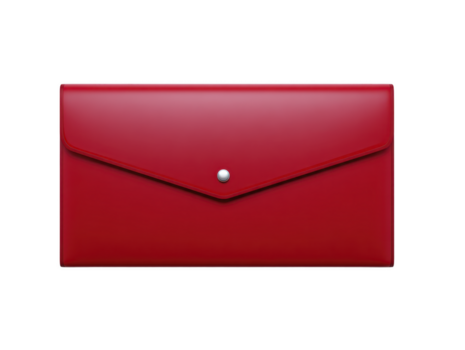 Red envelope with button closure, isolated transparency background, features glossy surface and modern design, suitable for document storage, office, or gift presentation, evoking professional png