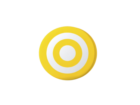 Yellow target with concentric circles, isolated on transparency background, symbolizing focus, goal, and achievement, with playful and modern design suitable for business or education concepts png