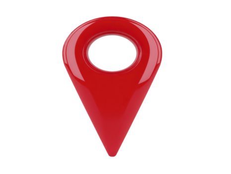 Red map pin location marker, glossy finish, isolated on transparency background, symbolizing navigation, travel, and destination, commonly used in digital maps and GPS applications png