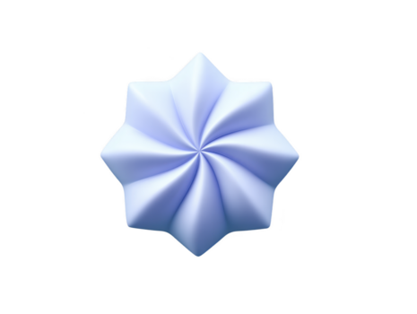 Blue geometric star shape with smooth, twisted folds and soft shadows, isolated on transparent background, modern abstract design, calm and creative mood png